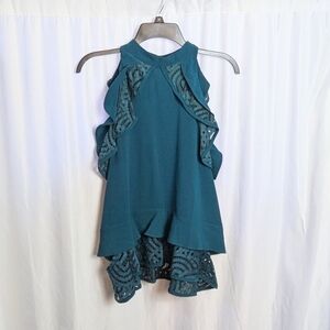 Guest Editor Teal Sleeveless Ruffle Top